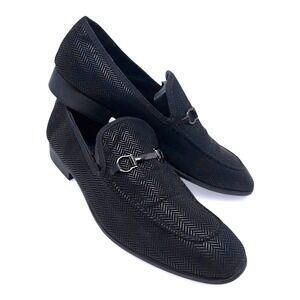 Marco Vitale Mens 12 Black Herringbone Bit Loafers Dress Shoes